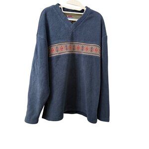 VTG Bugle Boy Classics Mens Aztec V-Neck Pullover fleece Sweater preppy 90s Warm
